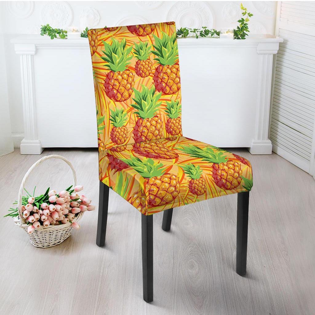 Neon Yellow Pineapple Hawaiian Print Chair Cover-grizzshop