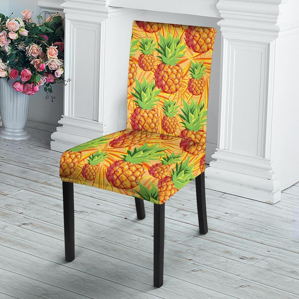 Neon Yellow Pineapple Hawaiian Print Chair Cover-grizzshop