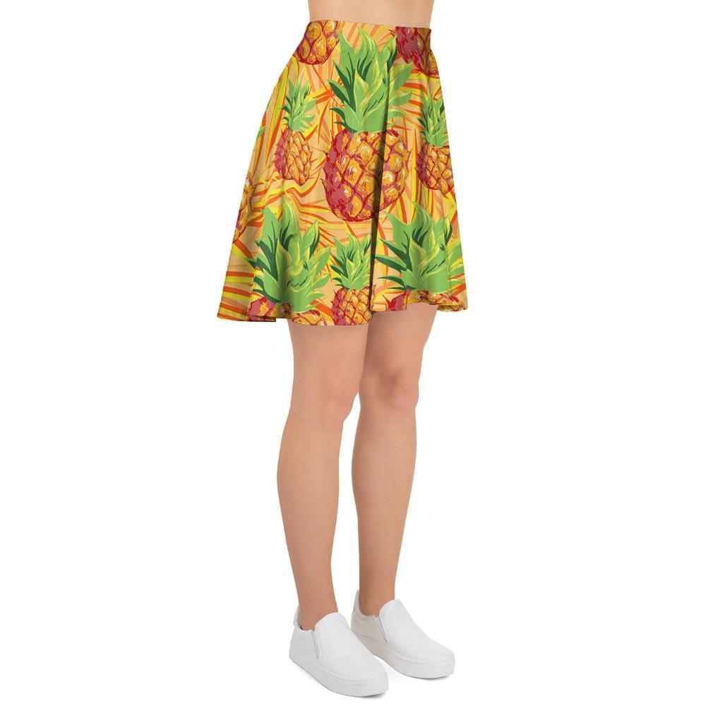 Neon Yellow Pineapple Hawaiian Print Women's Skirt-grizzshop