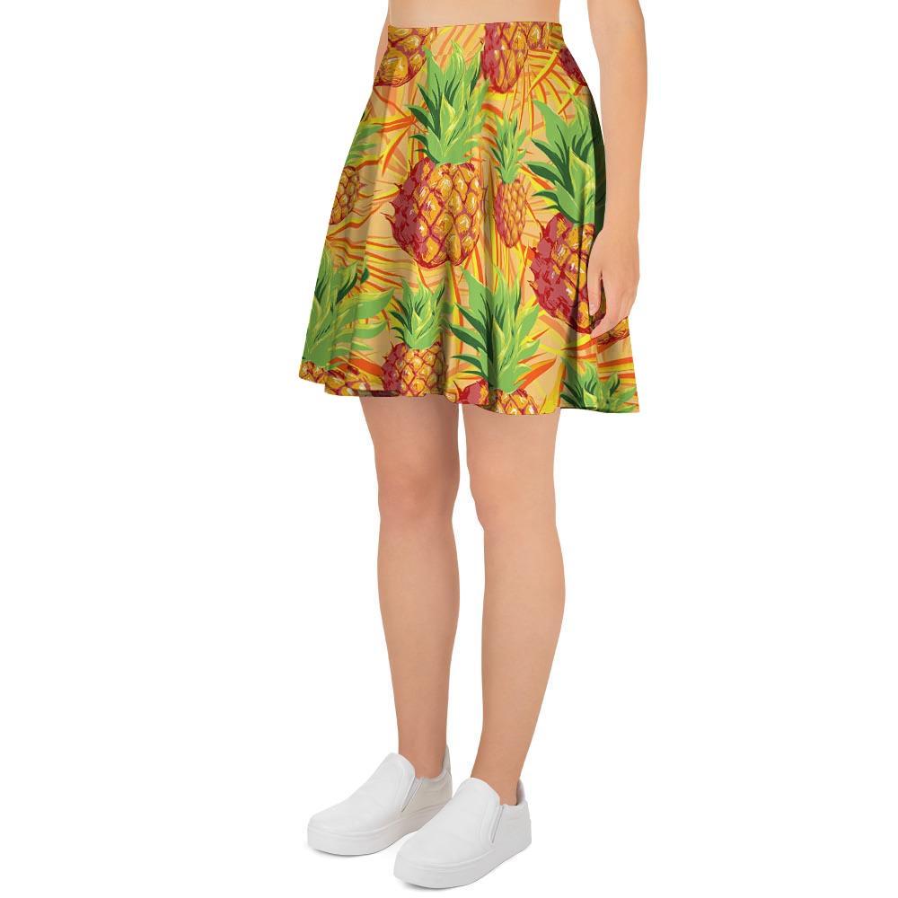 Neon Yellow Pineapple Hawaiian Print Women's Skirt-grizzshop