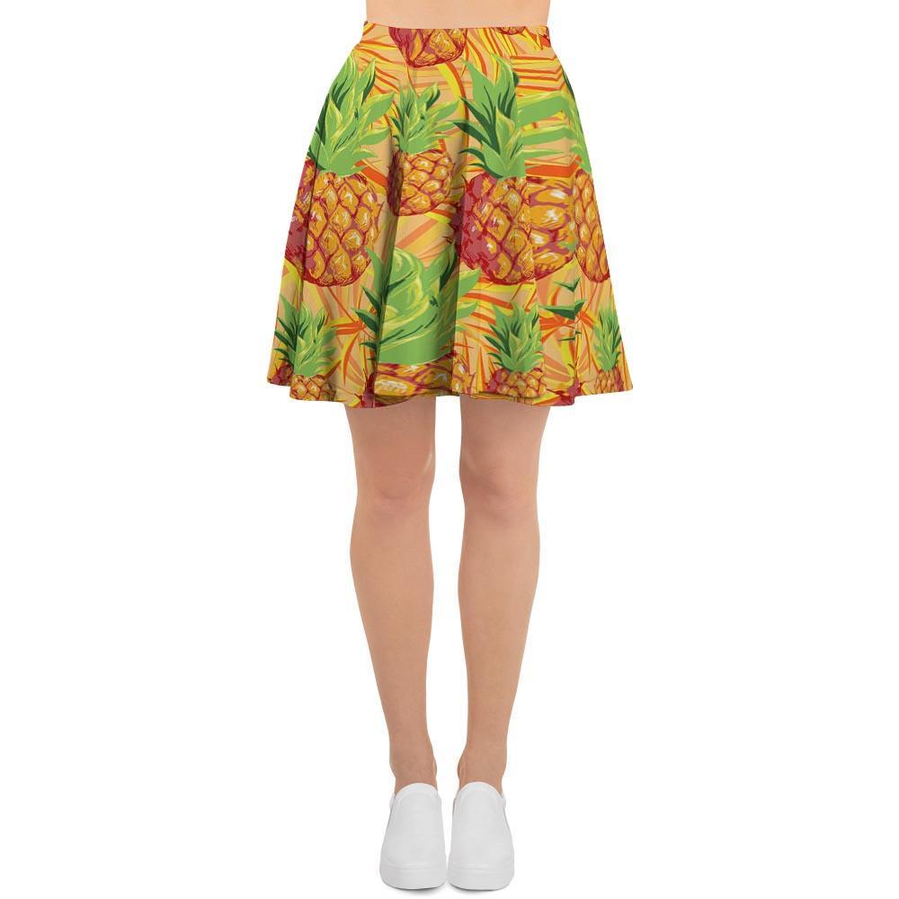 Neon Yellow Pineapple Hawaiian Print Women's Skirt-grizzshop