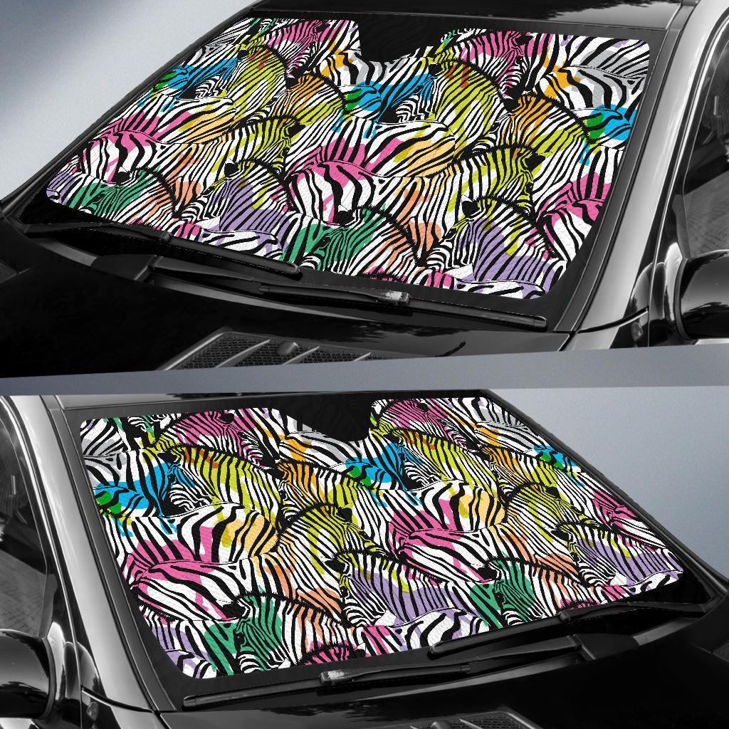 Neon Zebra Pattern Print Car Sun Shade-grizzshop