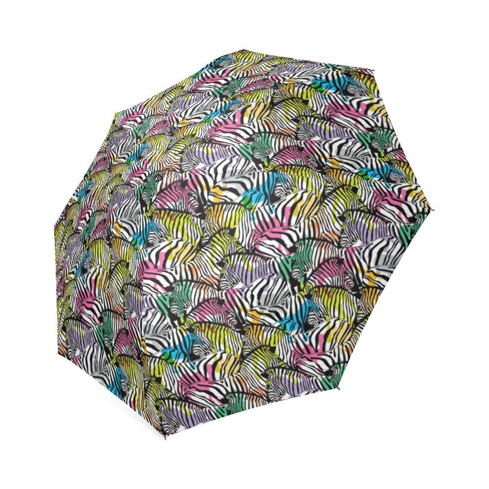 Neon Zebra Pattern Print Foldable Umbrella-grizzshop