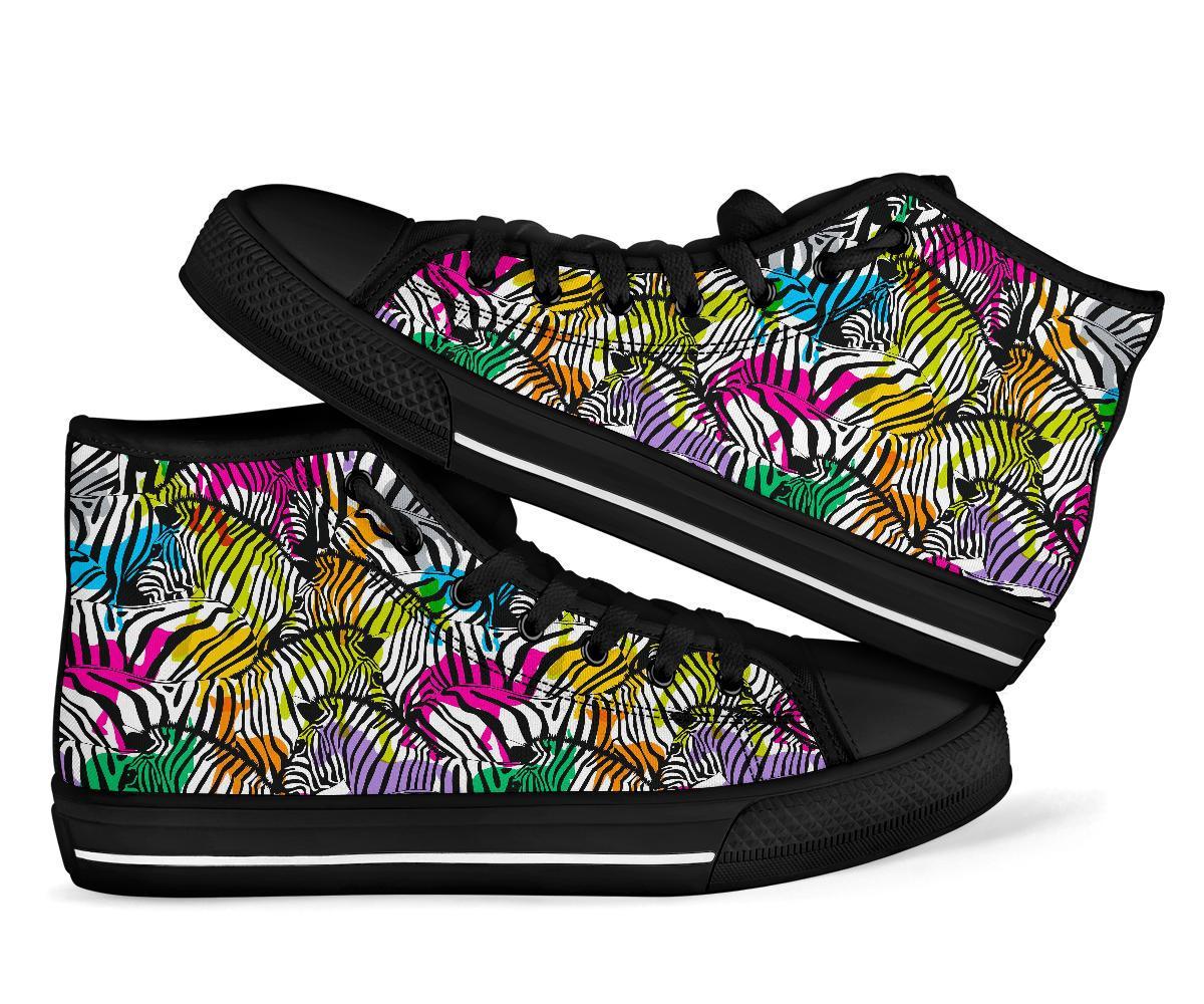 Neon Zebra Pattern Print Men Women's High Top Shoes-grizzshop