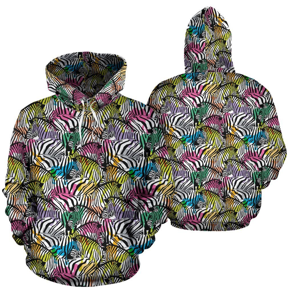 Neon Zebra Pattern Print Women Men Pullover Hoodie-grizzshop