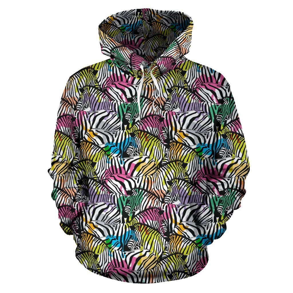 Neon Zebra Pattern Print Women Men Pullover Hoodie-grizzshop