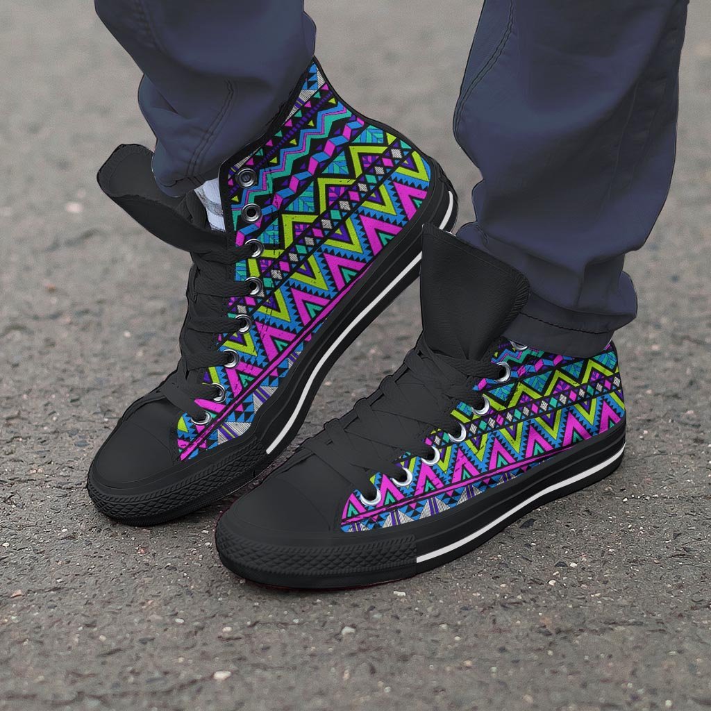 Neon Indian Aztec Doodle Men's High Top Shoes-grizzshop