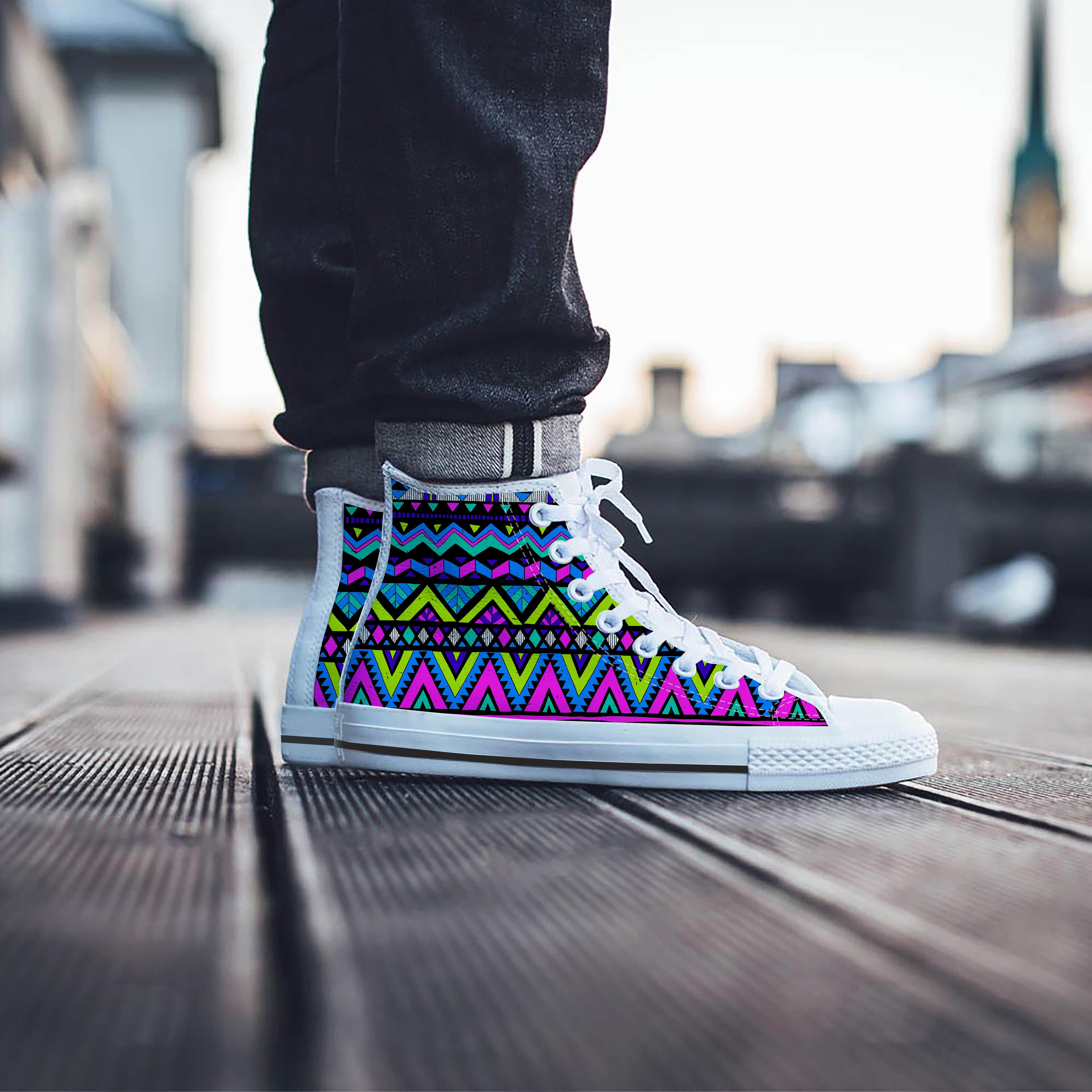 Neon Indian Aztec Doodle Men's High Top Shoes-grizzshop