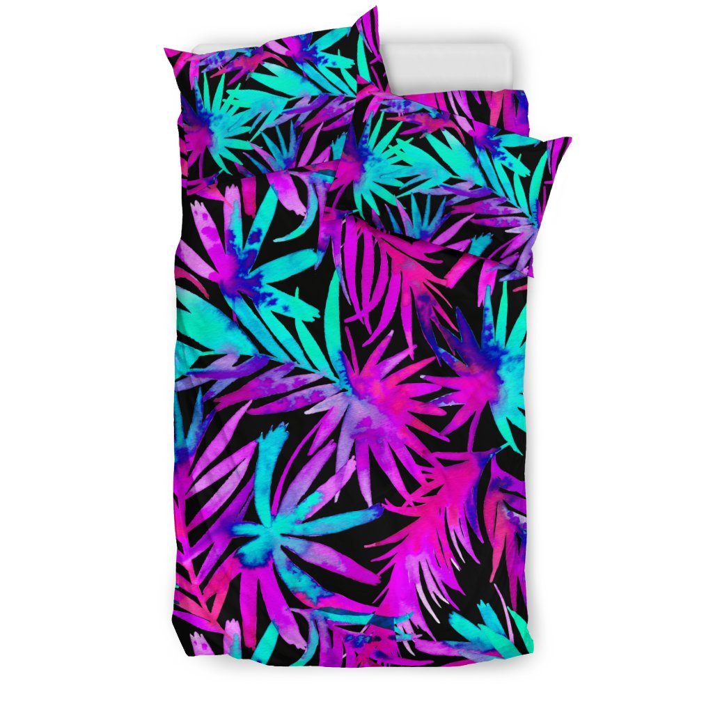 Neon Tropical Palm Leaves Hawaiian Pattern Print Duvet Cover Bedding Set-grizzshop