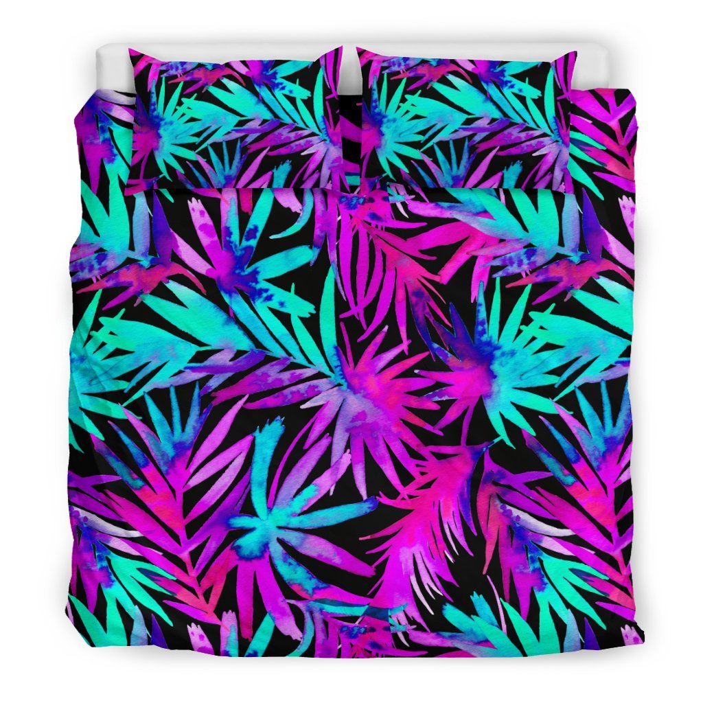 Neon Tropical Palm Leaves Hawaiian Pattern Print Duvet Cover Bedding Set-grizzshop