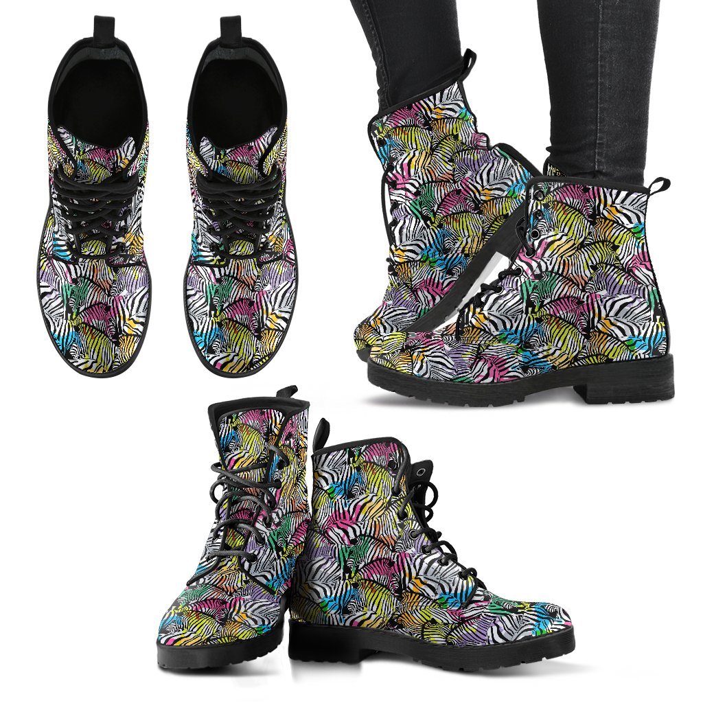 Neon Zebra Pattern Print Men Women Leather Boots-grizzshop