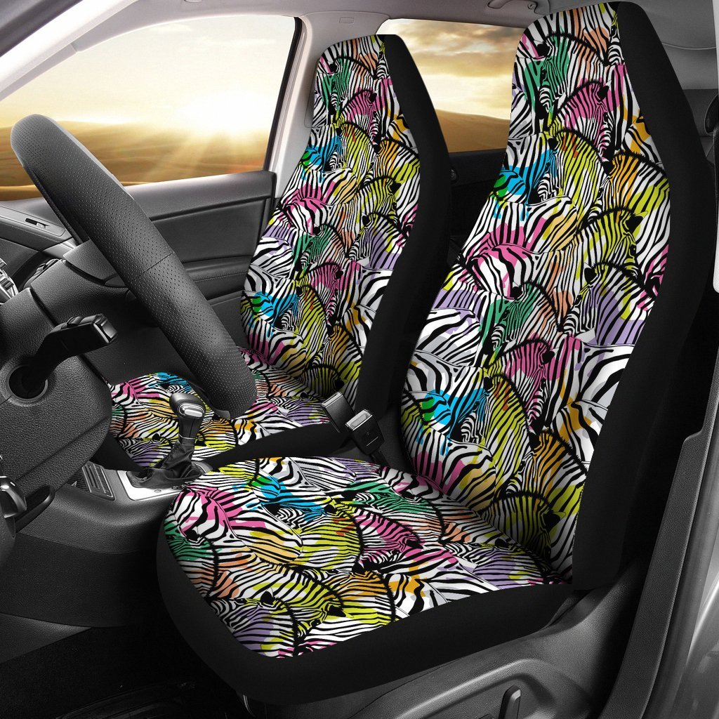 Neon Zebra Pattern Print Universal Fit Car Seat Cover-grizzshop