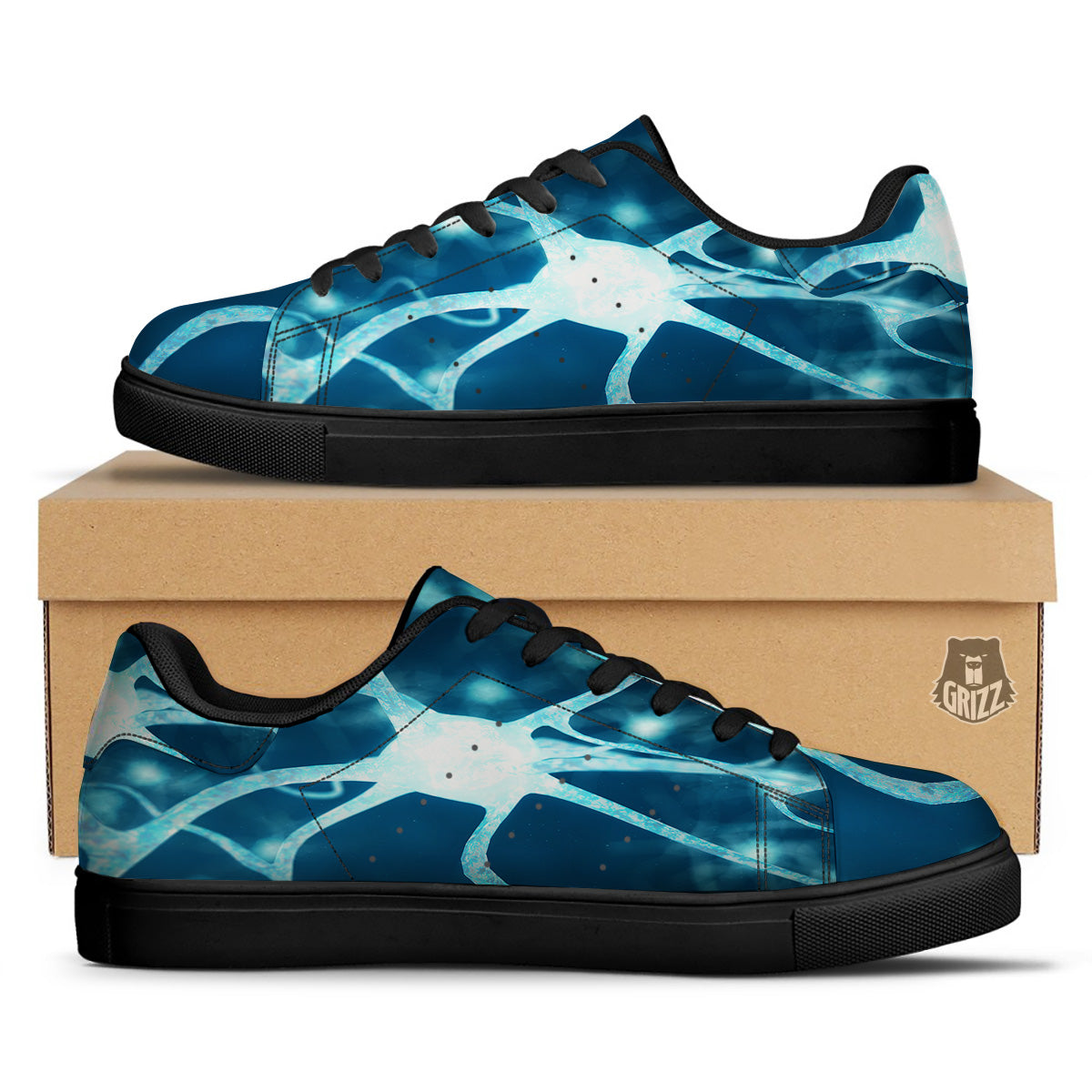 Neurons Inside The Brain Print Black Low Top Sneakers-grizzshop