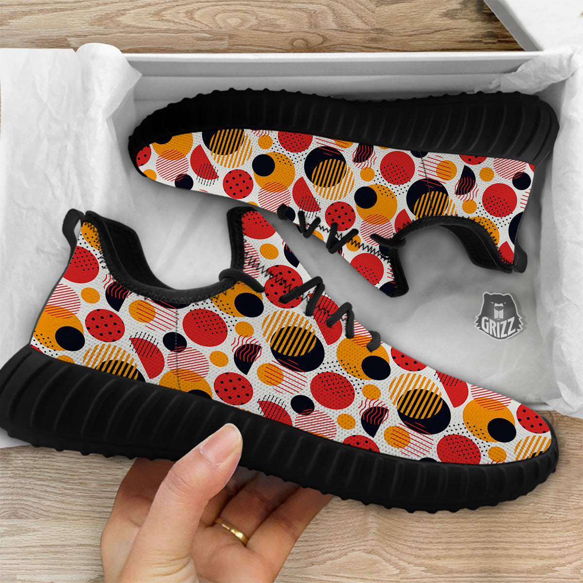 New Style Polka Dot Ornaments Print Pattern Black Walking Shoes-grizzshop
