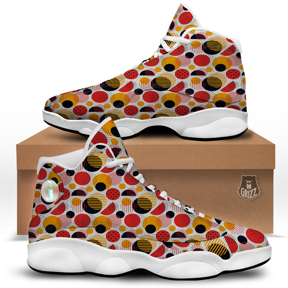 New Style Polka Dot Ornaments Print Pattern White Basketball Shoes-grizzshop