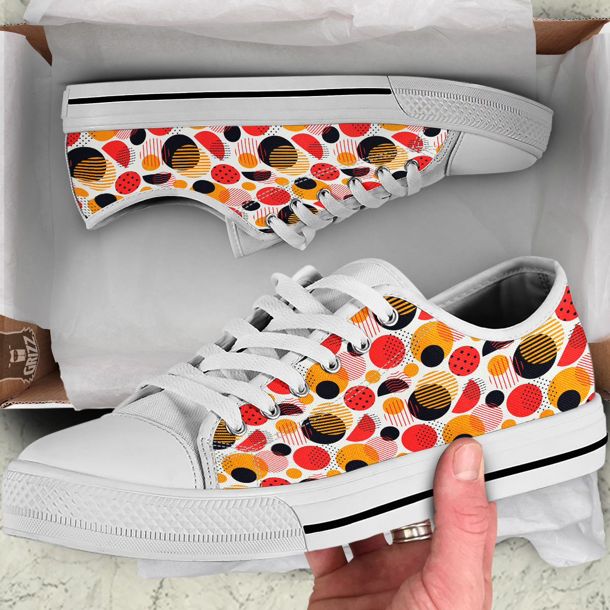 New Style Polka Dot Ornaments Print Pattern White Low Top Shoes-grizzshop