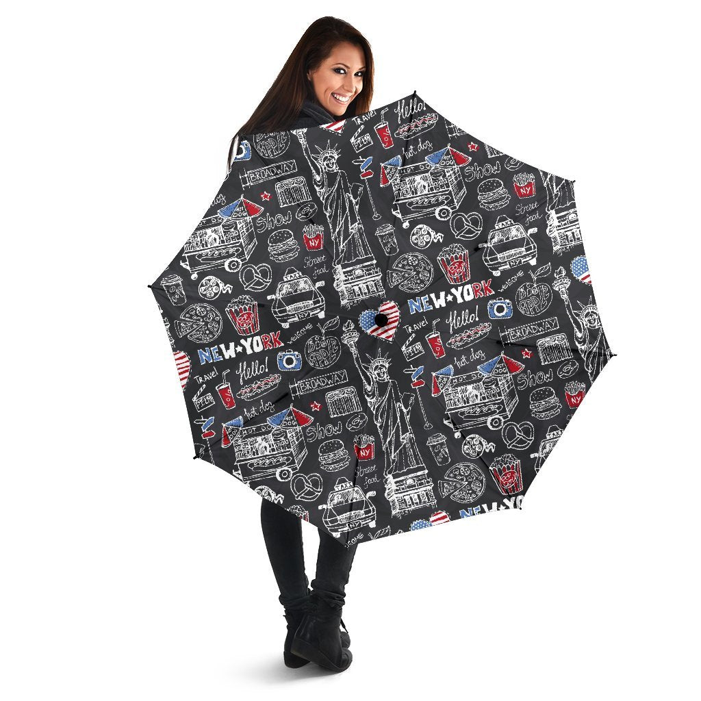 New York Love Pattern Print Automatic Foldable Umbrella-grizzshop