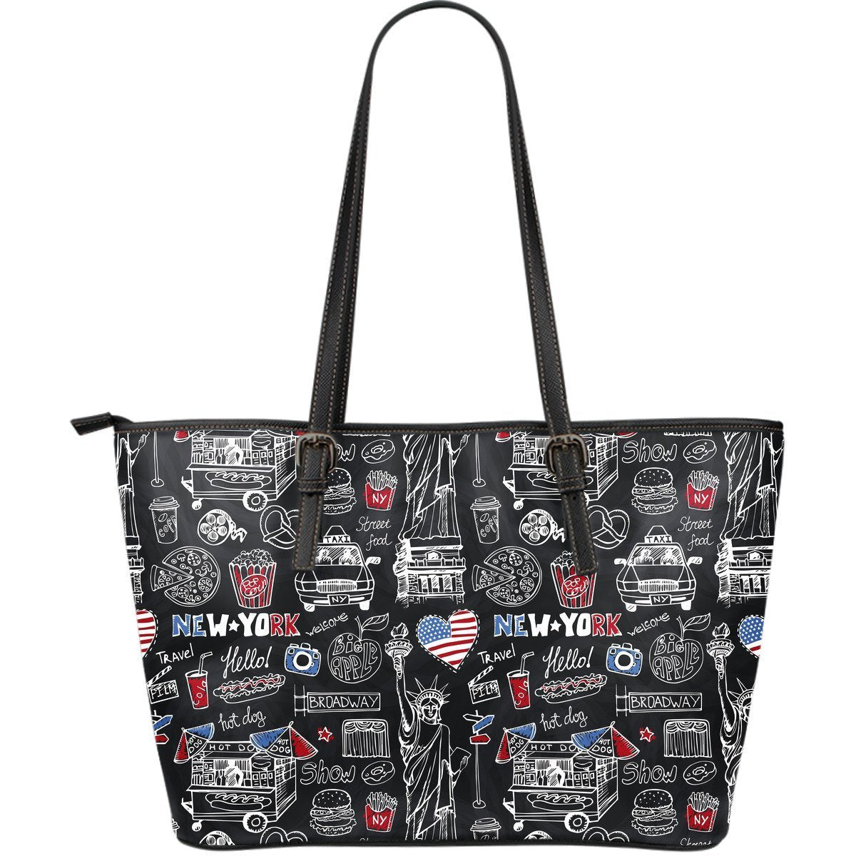 New York Love Pattern Print Leather Tote Bag-grizzshop