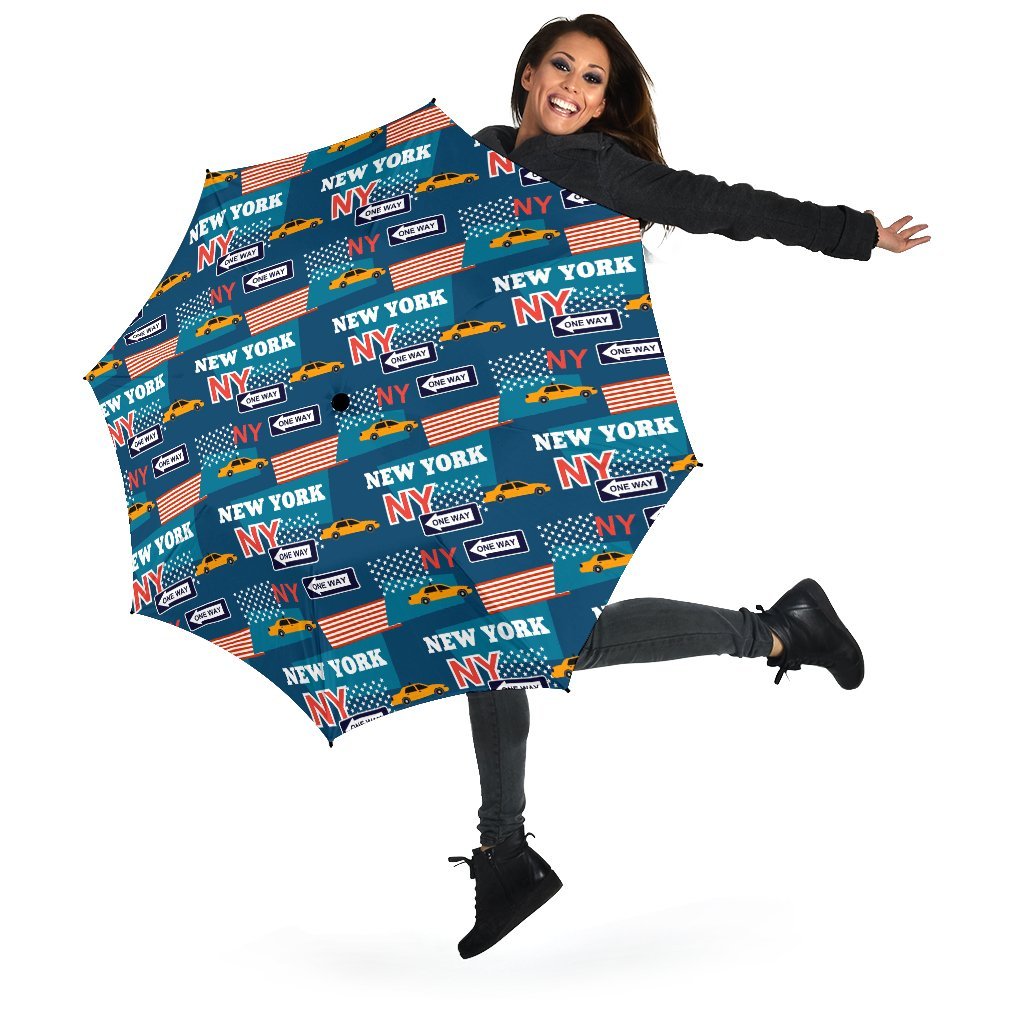 New York Pattern Print Automatic Foldable Umbrella-grizzshop