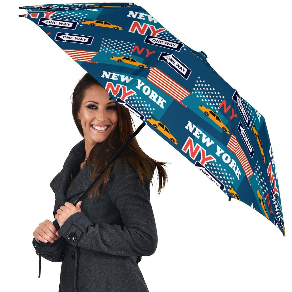 New York Pattern Print Automatic Foldable Umbrella-grizzshop