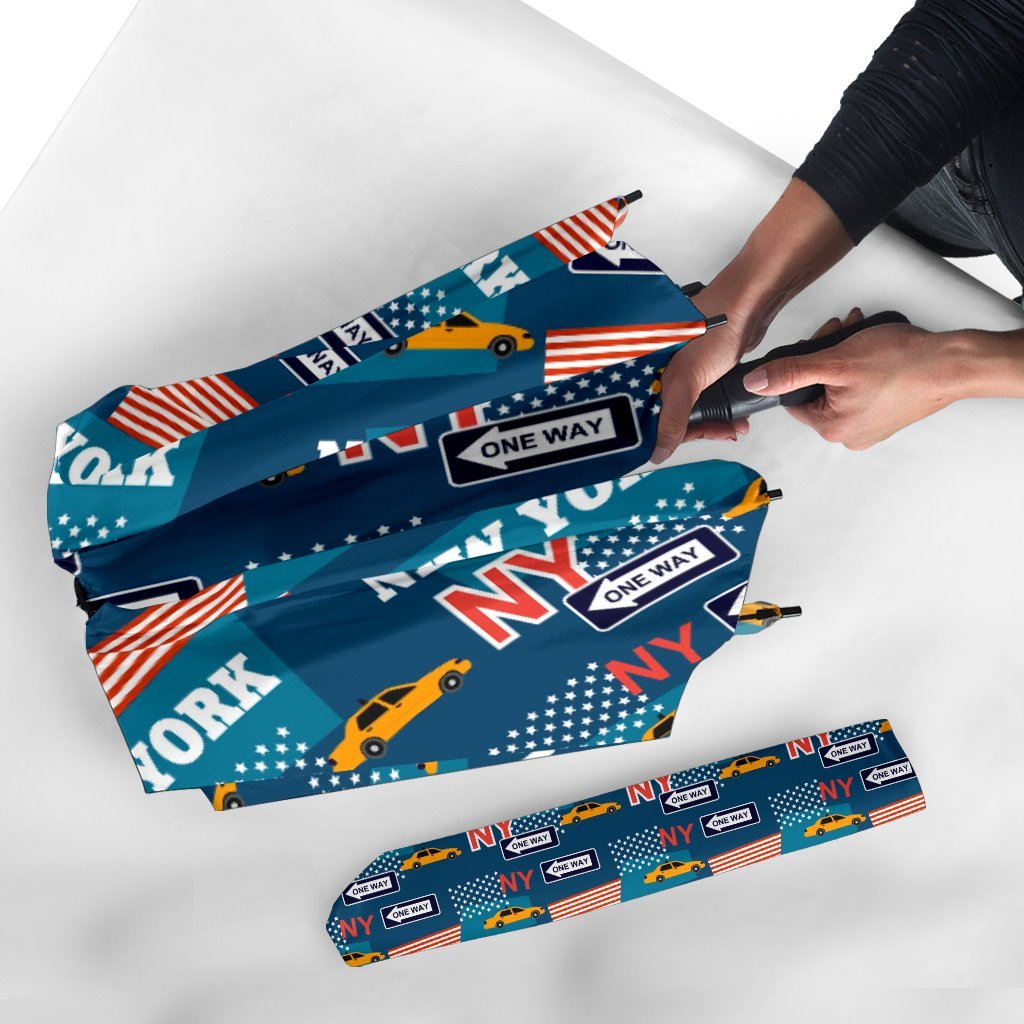 New York Pattern Print Automatic Foldable Umbrella-grizzshop