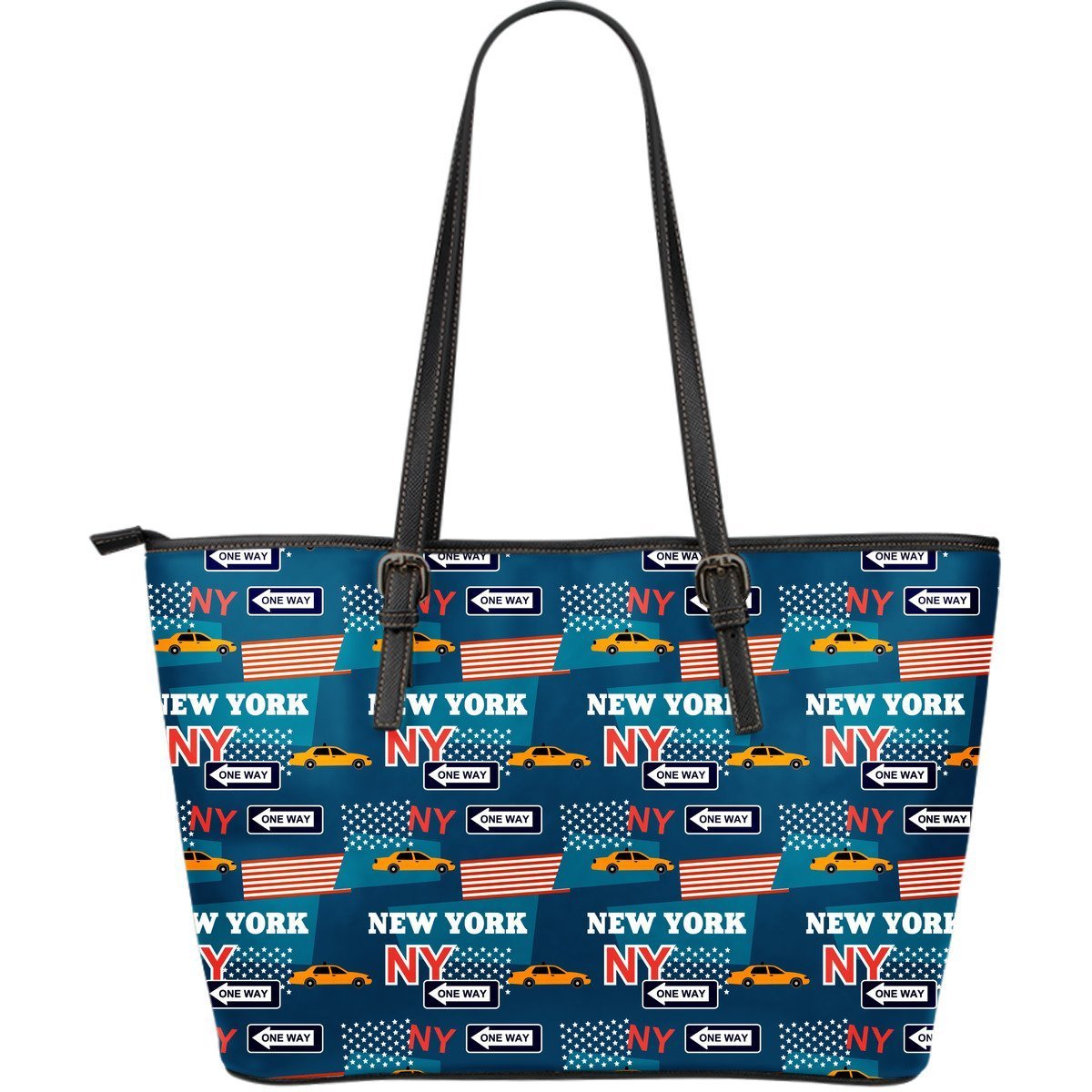 New York Pattern Print Leather Tote Bag-grizzshop