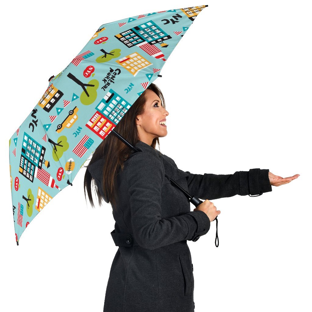 New York Print Pattern Automatic Foldable Umbrella-grizzshop