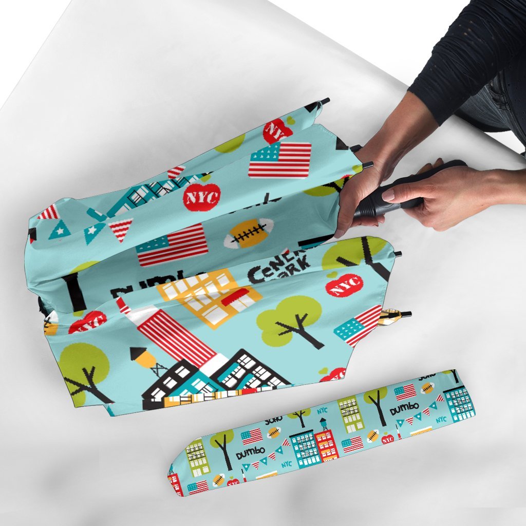 New York Print Pattern Automatic Foldable Umbrella-grizzshop