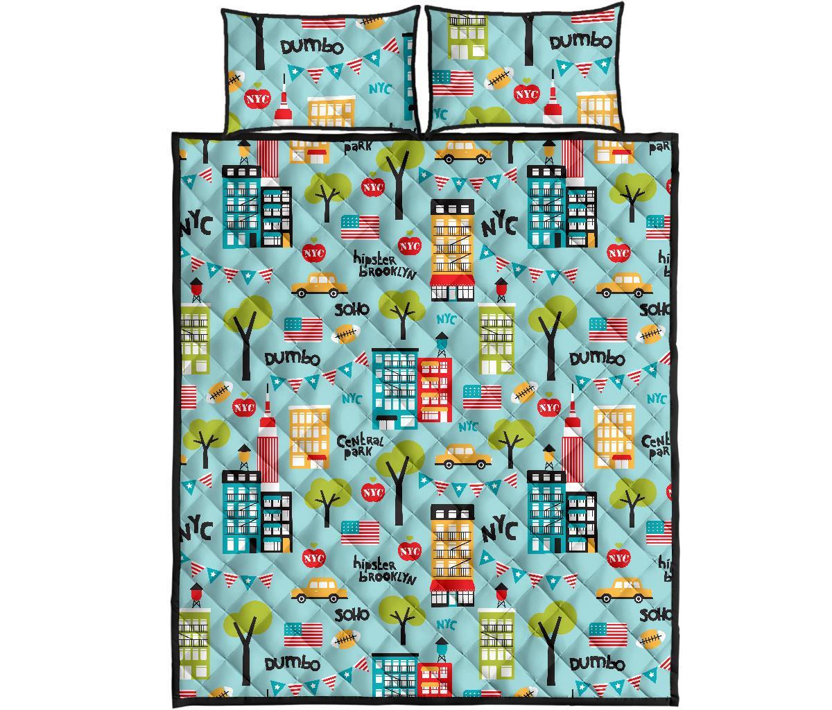 New York Print Pattern Bed Set Quilt-grizzshop