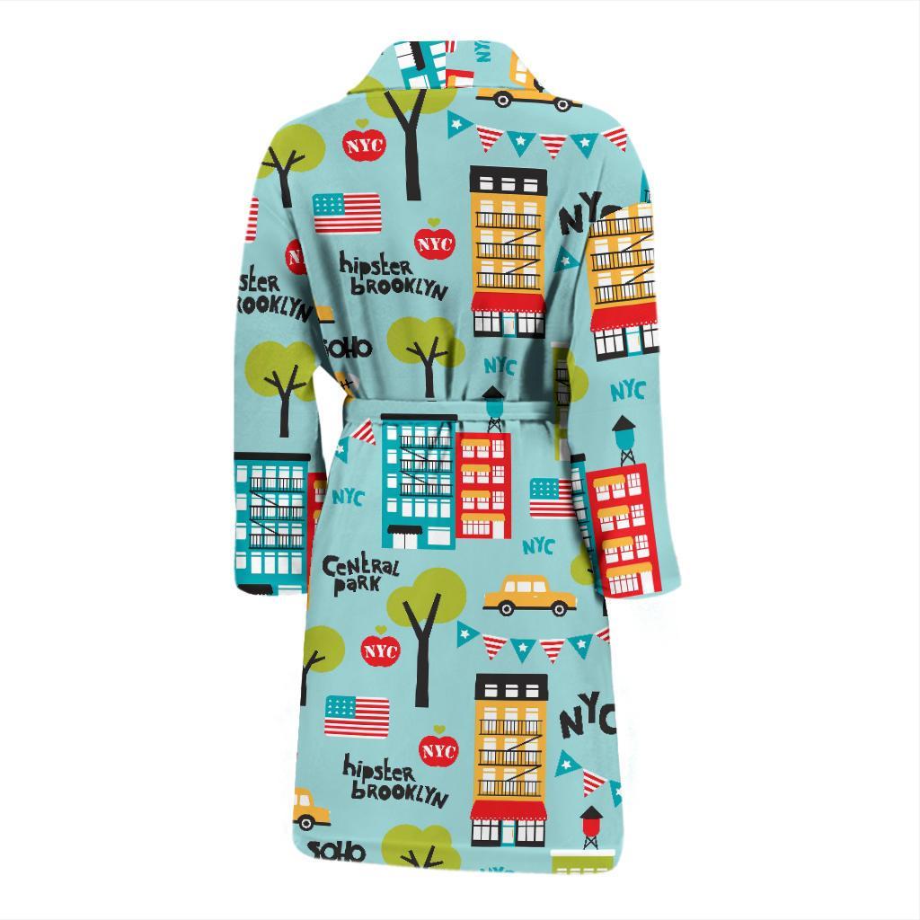 New York Print Pattern Men Long Robe-grizzshop