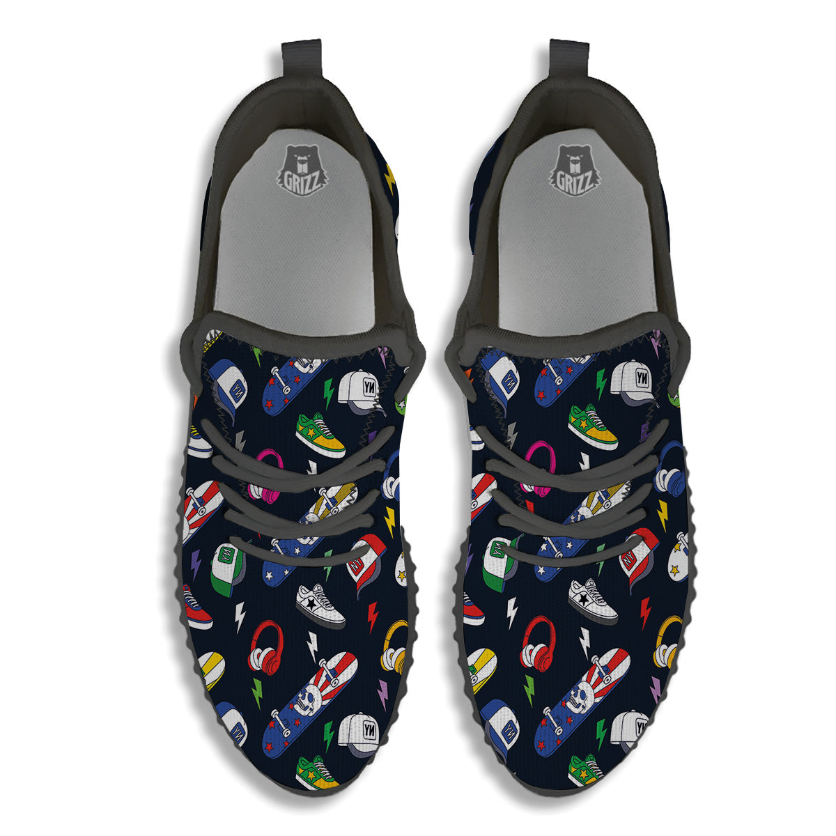 New York Skateboard Colorful Print Pattern Black Walking Shoes-grizzshop