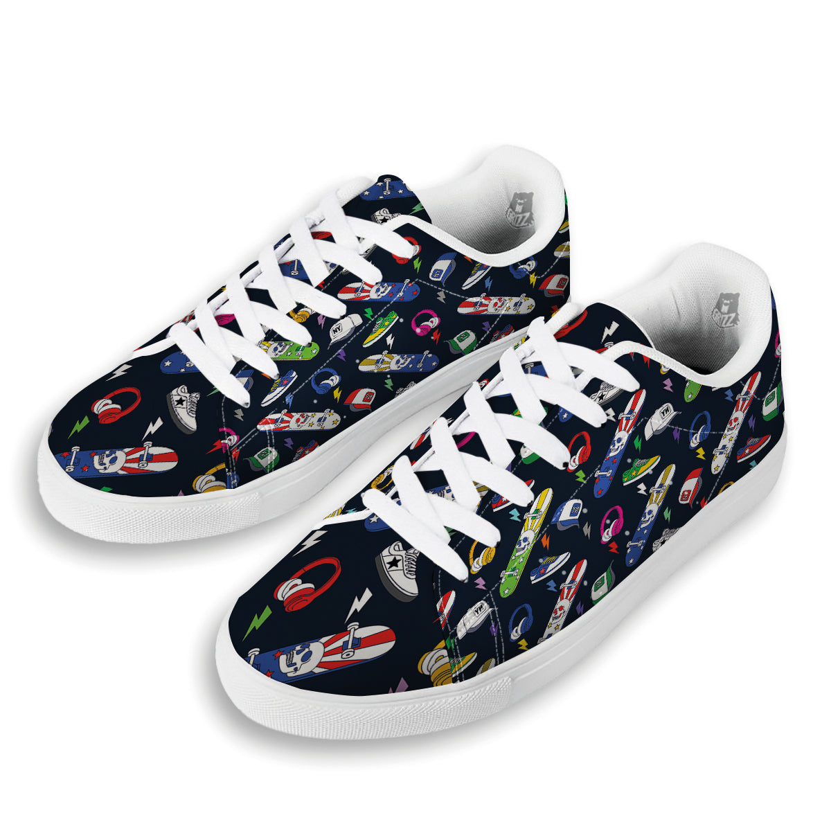 New York Skateboard Colorful Print Pattern White Low Top Sneakers-grizzshop