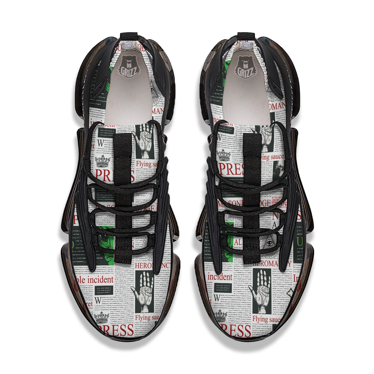 Newspaper Aliens Topic Print Pattern Black Gym Shoes-grizzshop