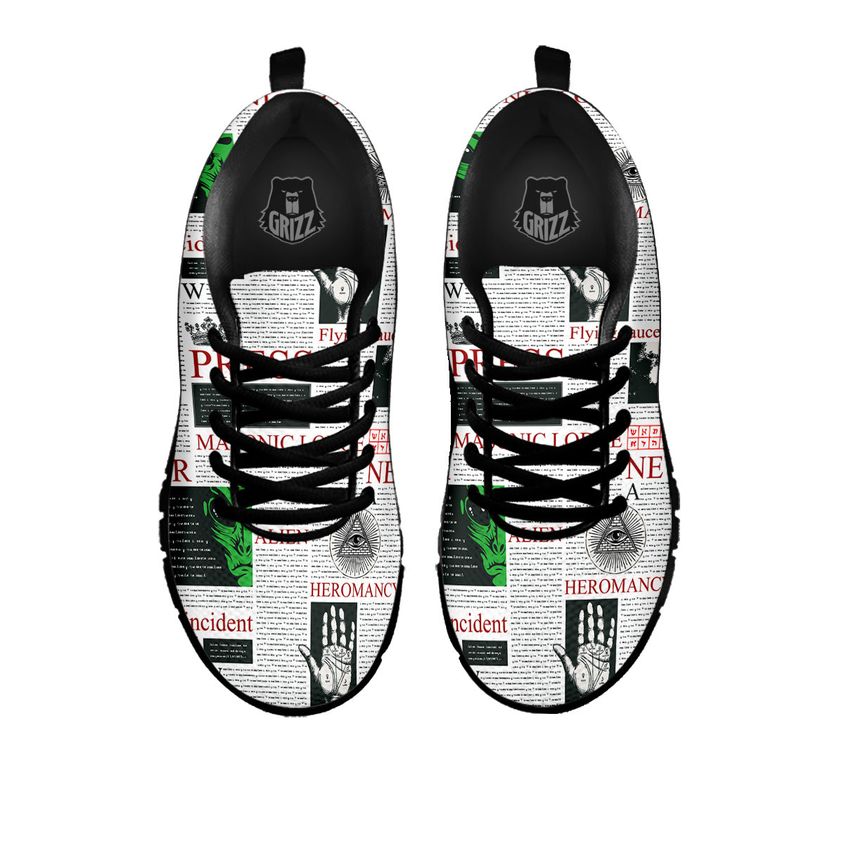 Newspaper Aliens Topic Print Pattern Black Sneaker-grizzshop