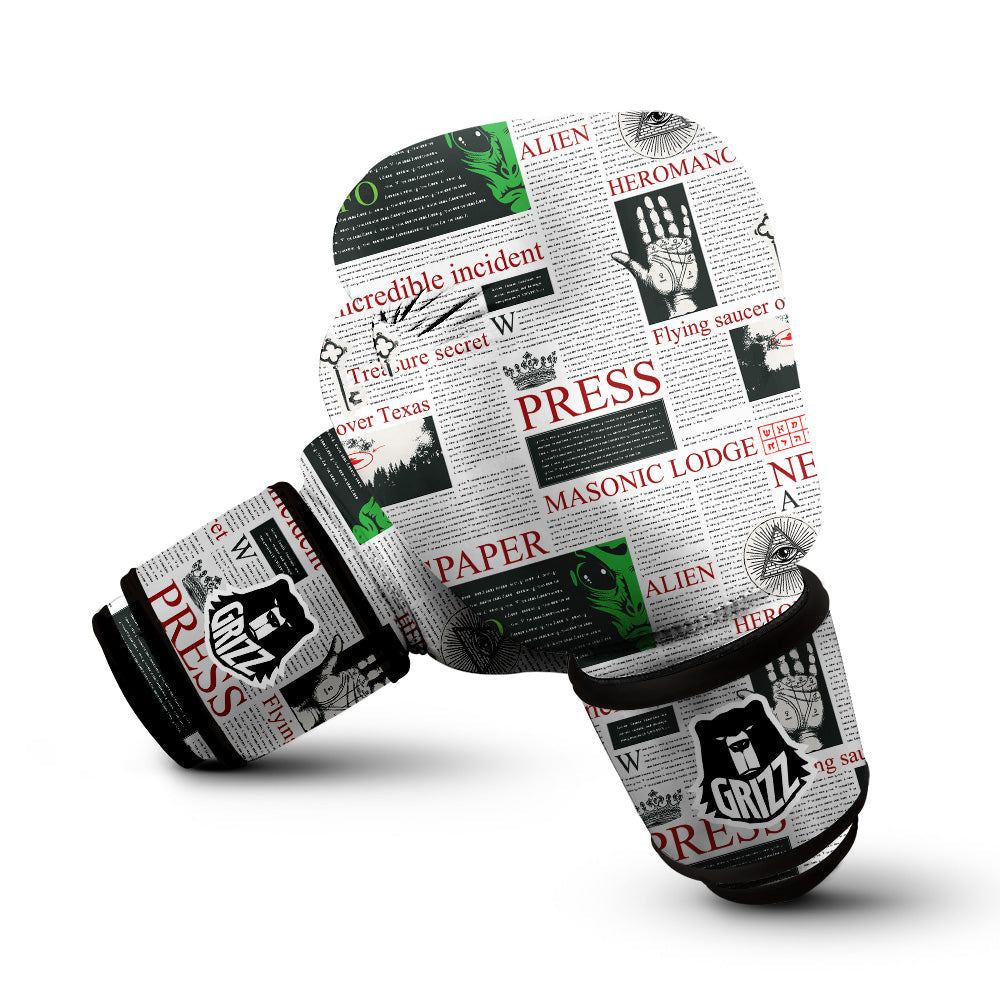 Newspaper Aliens Topic Print Pattern Boxing Gloves-grizzshop