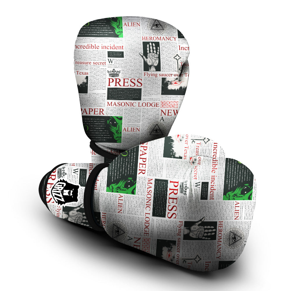 Newspaper Aliens Topic Print Pattern Boxing Gloves-grizzshop