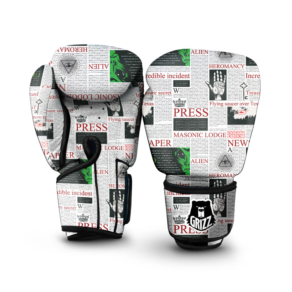 Newspaper Aliens Topic Print Pattern Boxing Gloves-grizzshop