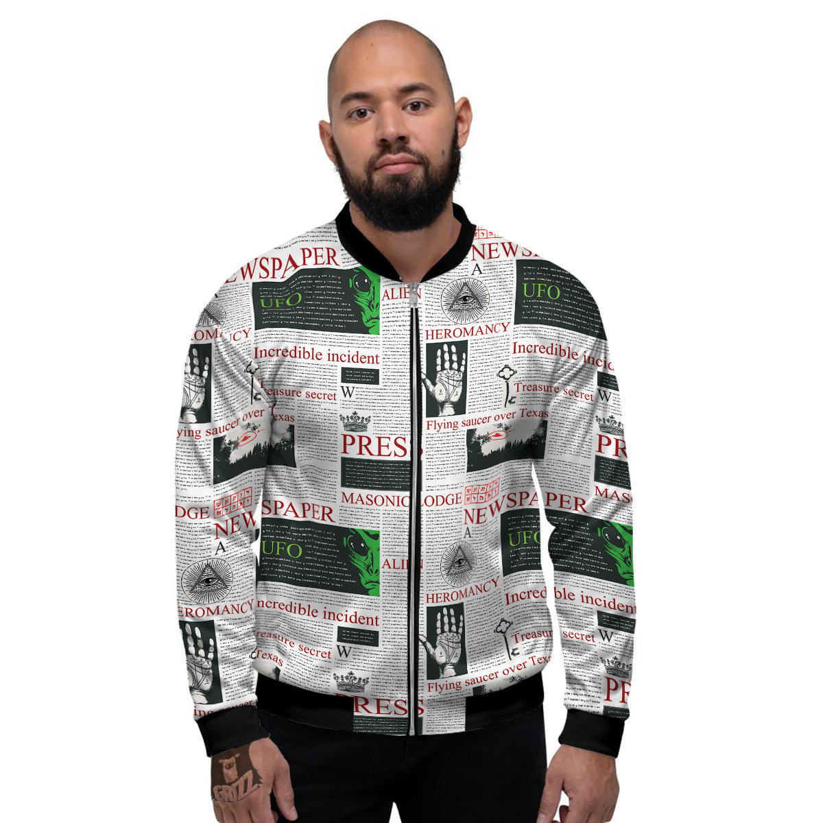 Newspaper Aliens Topic Print Pattern Men's Bomber Jacket-grizzshop