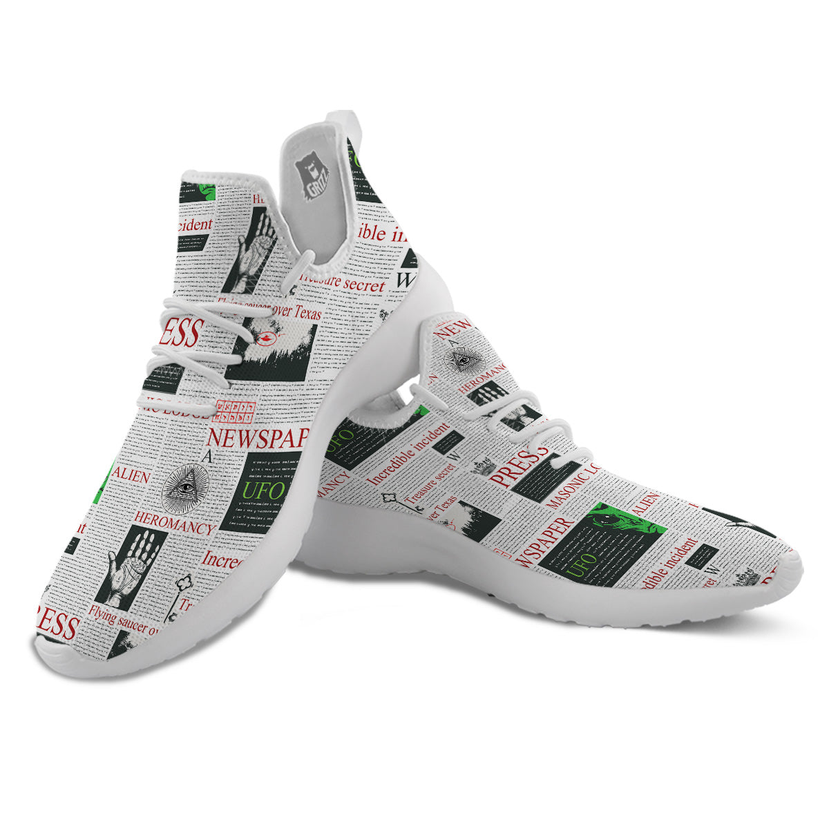 Newspaper Aliens Topic Print Pattern White Athletic Shoes-grizzshop