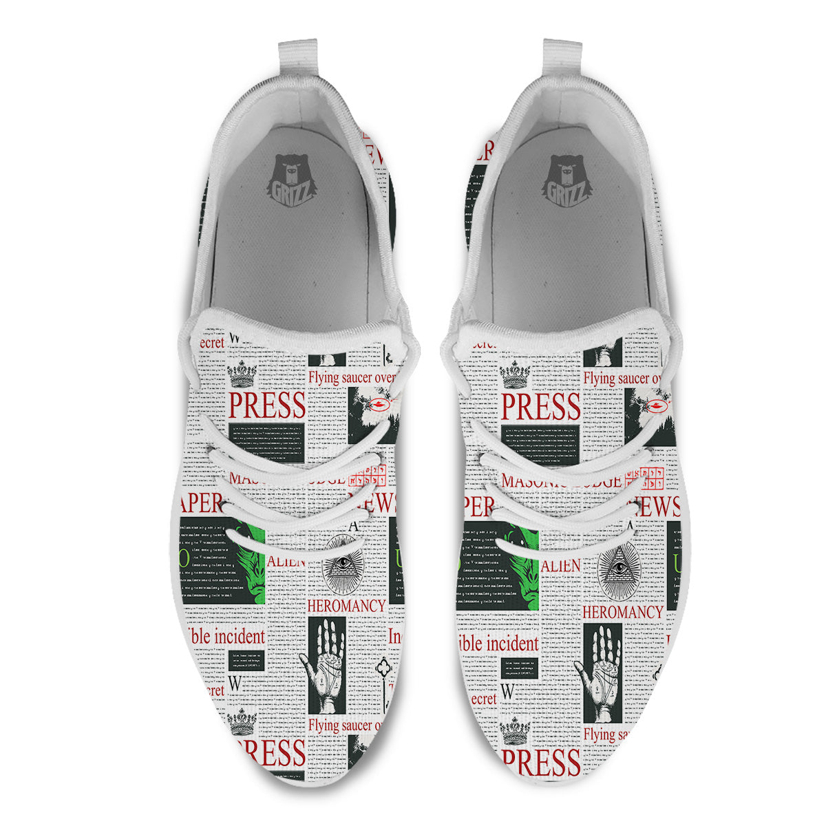 Newspaper Aliens Topic Print Pattern White Athletic Shoes-grizzshop