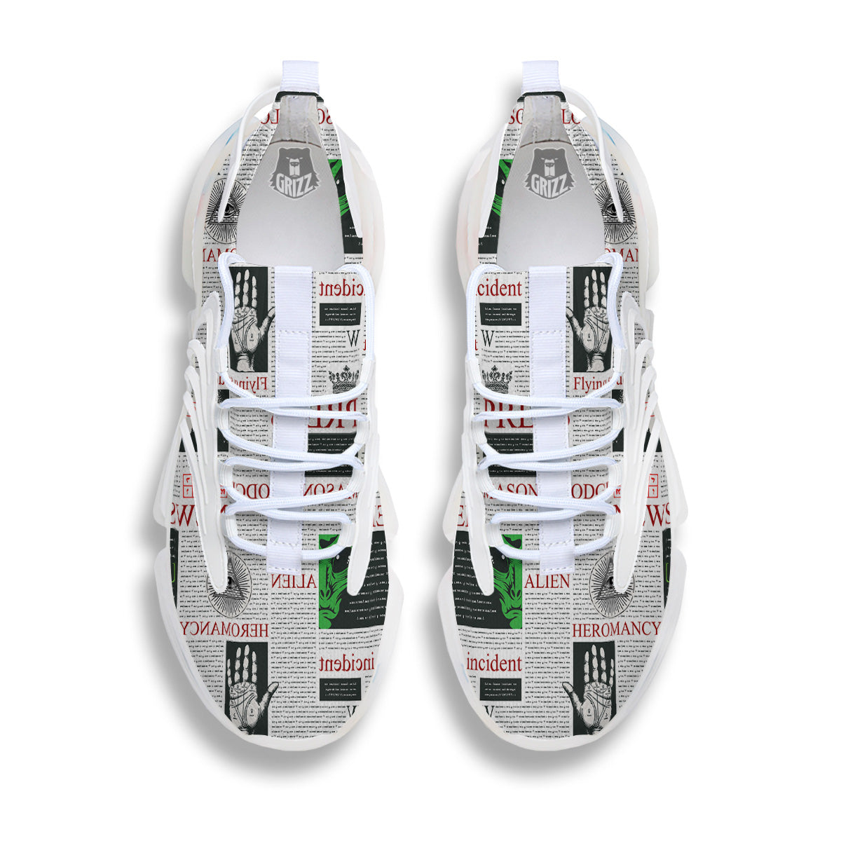 Newspaper Aliens Topic Print Pattern White Gym Shoes-grizzshop