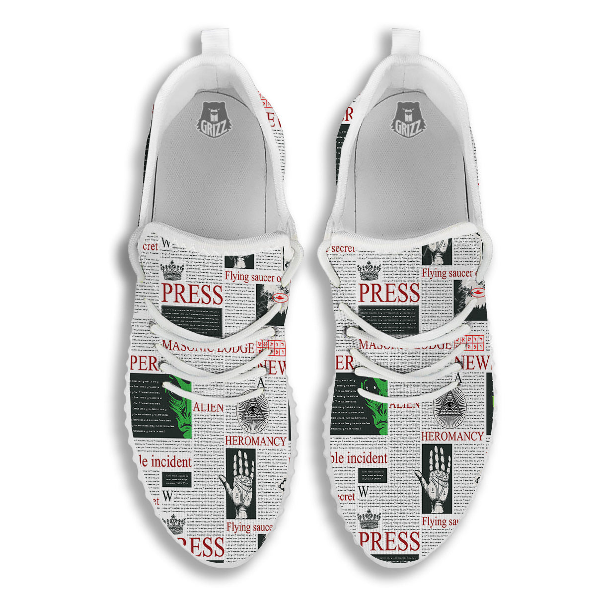 Newspaper Aliens Topic Print Pattern White Walking Shoes-grizzshop