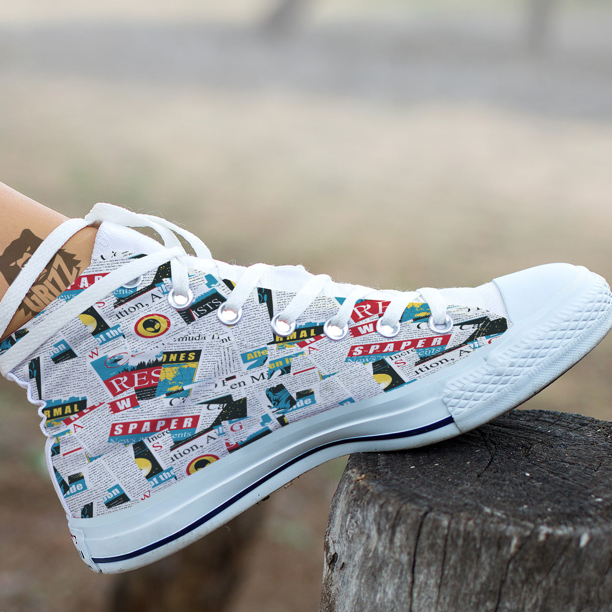 Newspaper Clippings On Aliens Topic Colorful Print Pattern White High Top Shoes-grizzshop