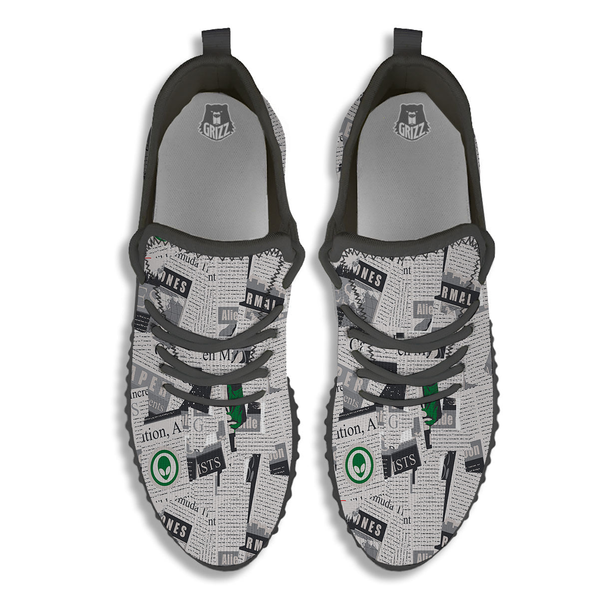 Newspaper Clippings On Aliens Topic Print Pattern Black Walking Shoes-grizzshop