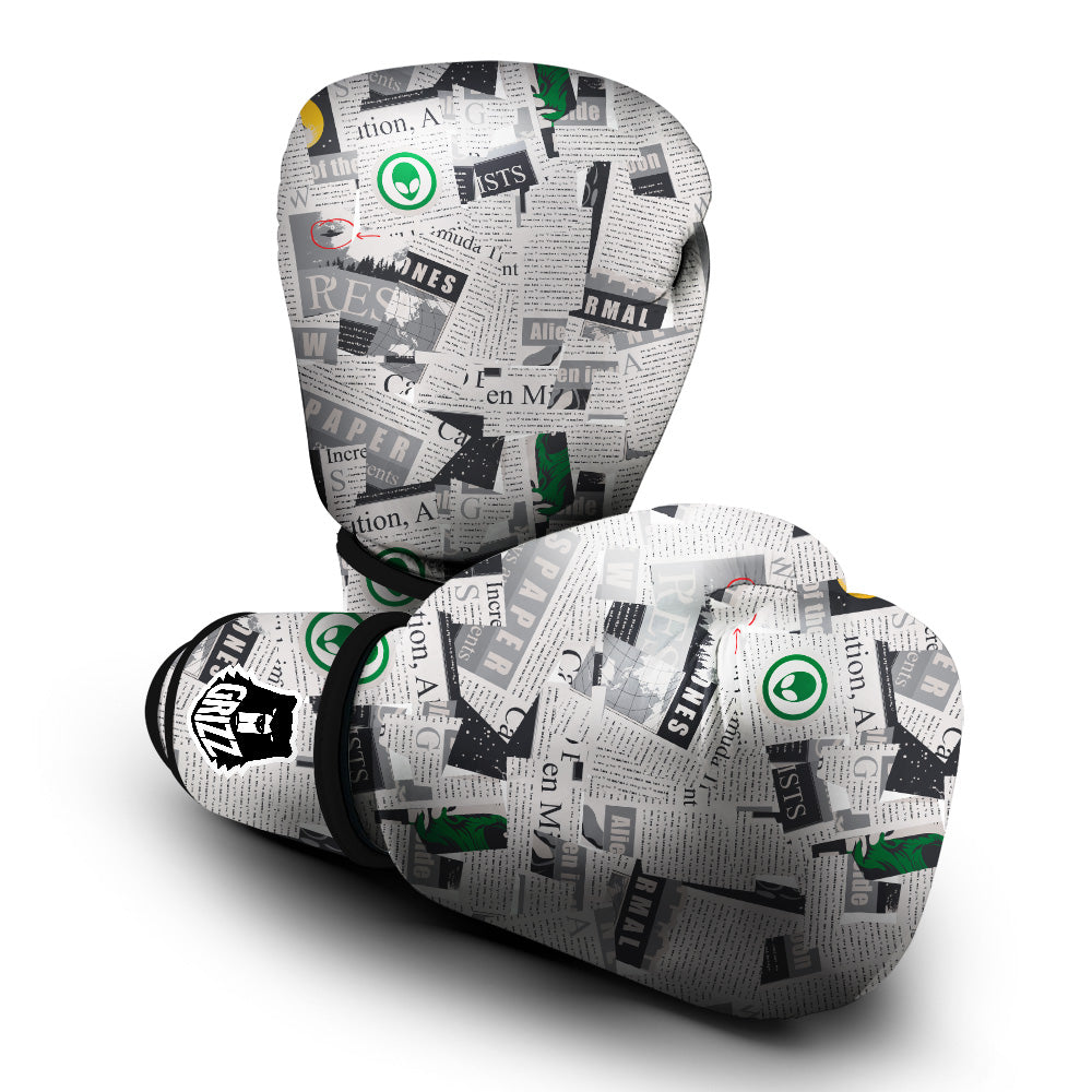 Newspaper Clippings On Aliens Topic Print Pattern Boxing Gloves-grizzshop
