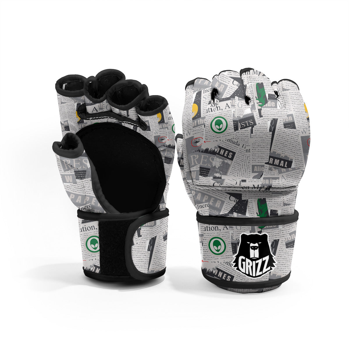 Newspaper Clippings On Aliens Topic Print Pattern MMA Gloves-grizzshop