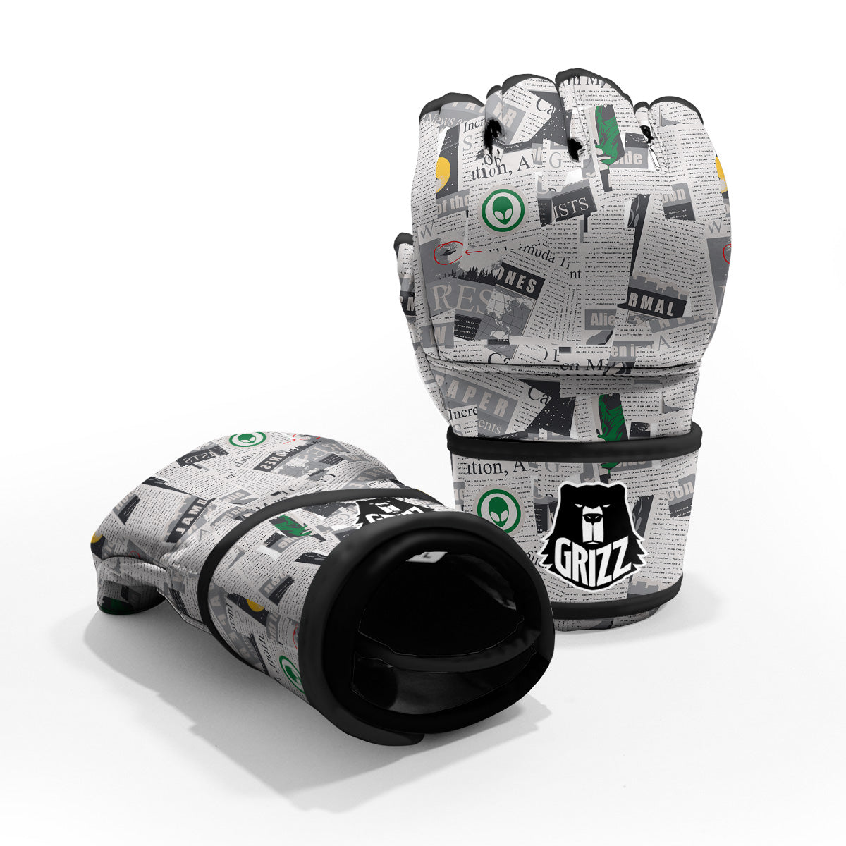 Newspaper Clippings On Aliens Topic Print Pattern MMA Gloves-grizzshop