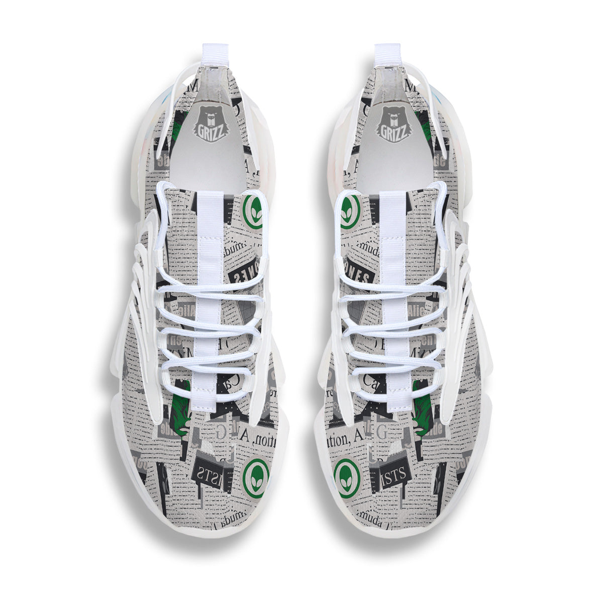 Newspaper Clippings On Aliens Topic Print Pattern White Gym Shoes-grizzshop