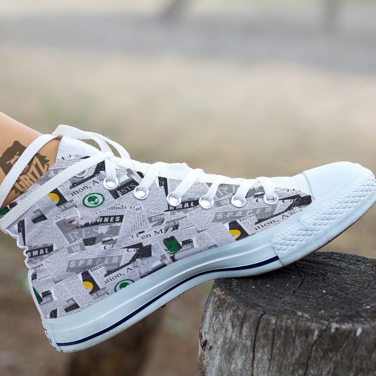 Newspaper Clippings On Aliens Topic Print Pattern White High Top Shoes-grizzshop