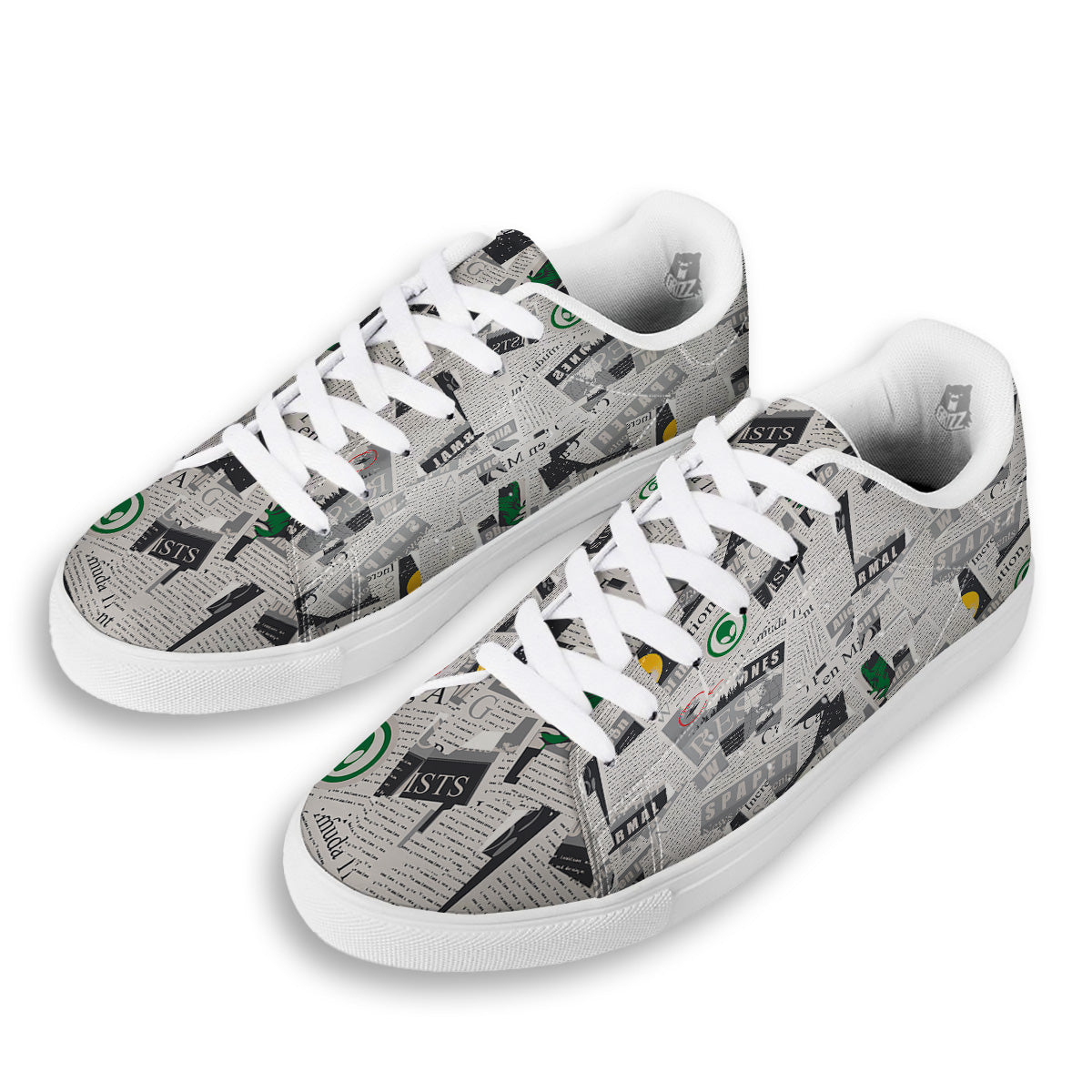 Newspaper Clippings On Aliens Topic Print Pattern White Low Top Sneakers-grizzshop
